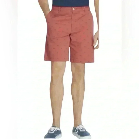 IZOD Men's Advantage Performance Schiffli Short Saltwater Red Sz. 40, 9" Inseam - Picture 2 of 3